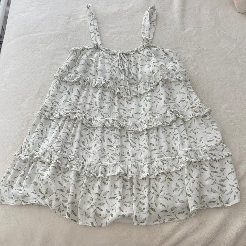 Forever 21 mini White Dress with Green Leaf Pattern